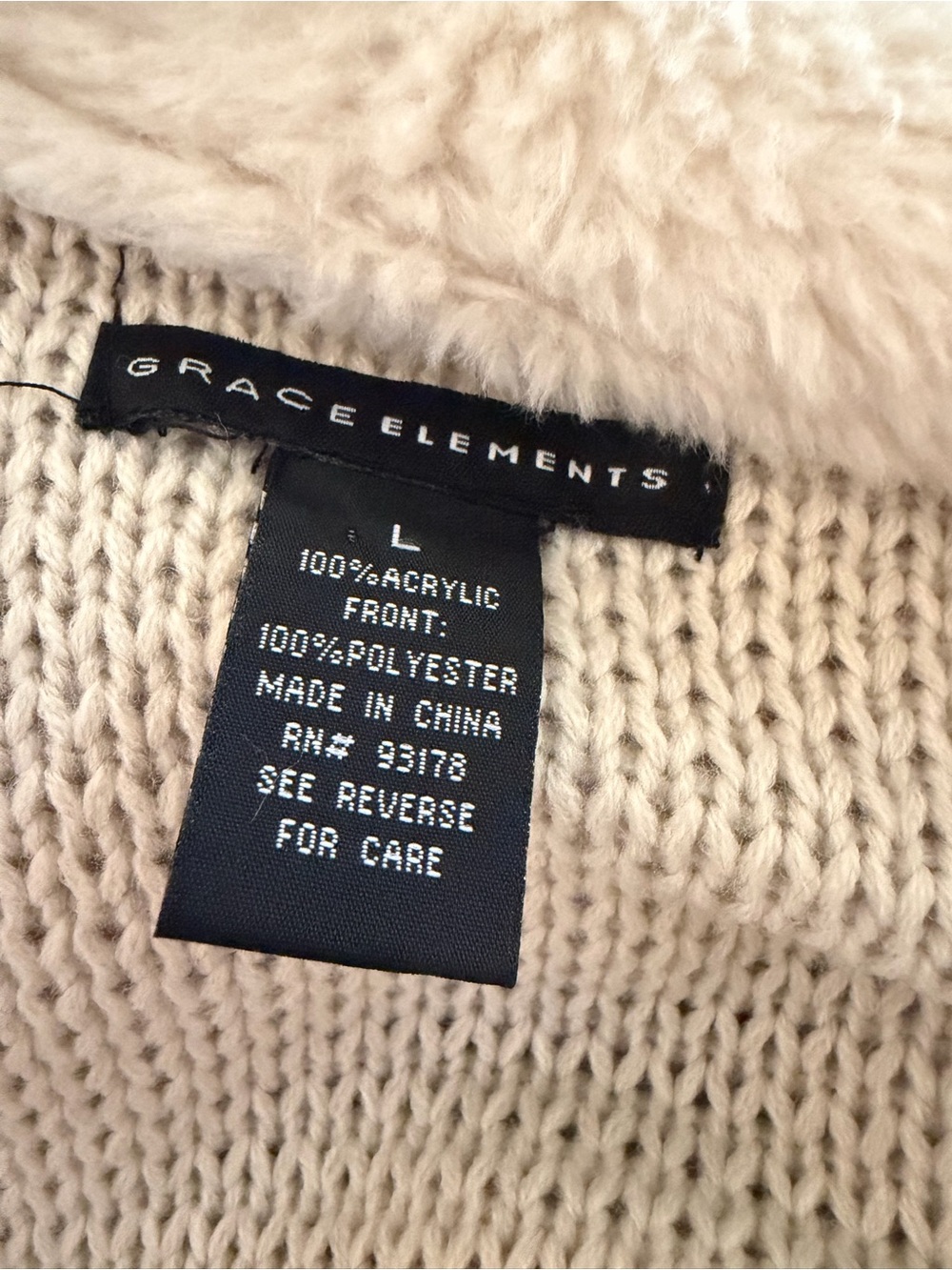 Grace Elements Women’s Large Ivory Sherpa Shawl Collar Cardigan Sweater - Picture 5 of 6